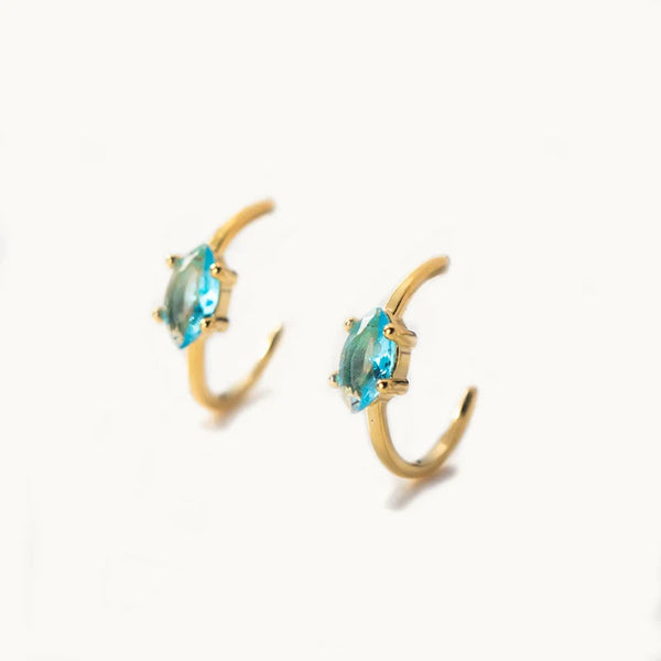 Boucle d'oreille anneau diamant marquise amande bleu ciel - Femme - Argent 925