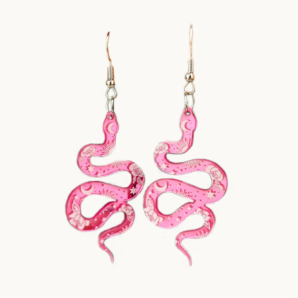 Boucle d'oreille pendante serpent résine colorée - Femme - Argent