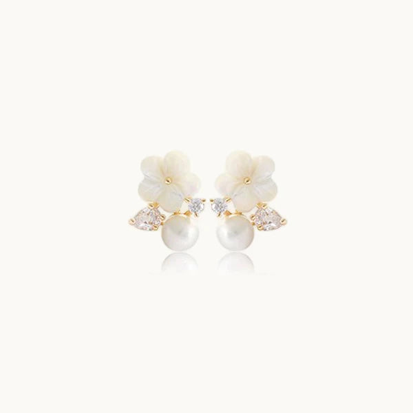 Boucle d'oreille fleur blanche perle strass - Femme - Argent 925