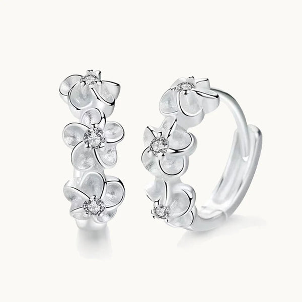 Boucle d'oreille créole fleurs strass - Femme - Argent 925