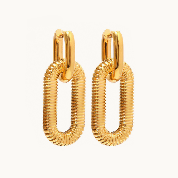 Boucle d’oreille double anneau ovale - Femme - Acier inoxydable plaqué or